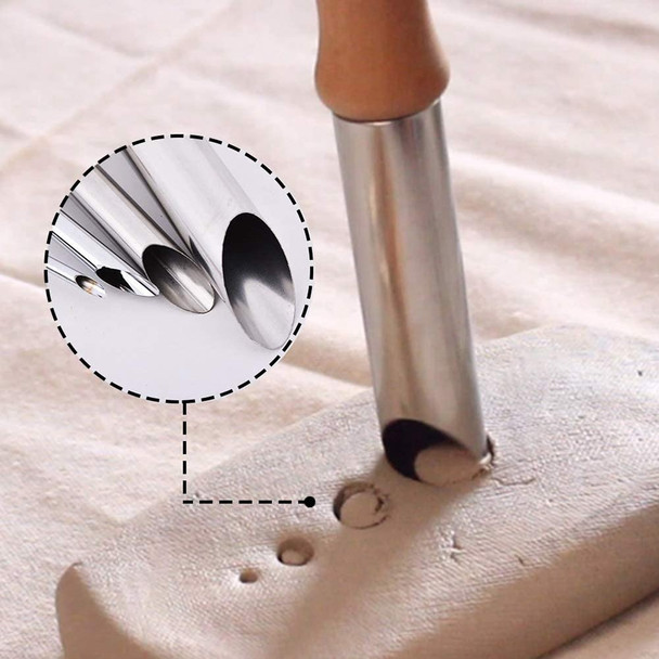 211904 4Pcs Wooden Handle Stainless Steel Circular Clay Hole Cutters for Pottery and Sculpture