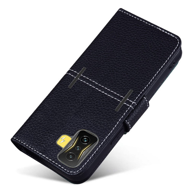 Anti-scratch Phone Case For Xiaomi Poco F4 GT / Redmi K50 Gaming 5G, Litchi Texture PU Leather Flip Phone Wallet Cover Stand with Strap - Black