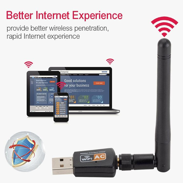 600Mbps 2.4GHz + 5Hz AC Dual Band USB WIFI Adapter with Antenna