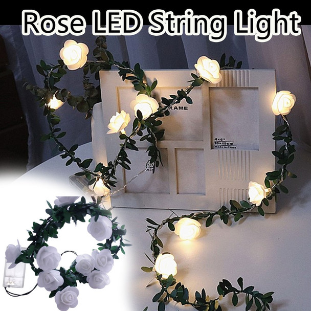 3m 20 LED Christmas Party Artificial Green Leaf Rattan Rose Flower Vine Battery Operated Light String DIY Decor