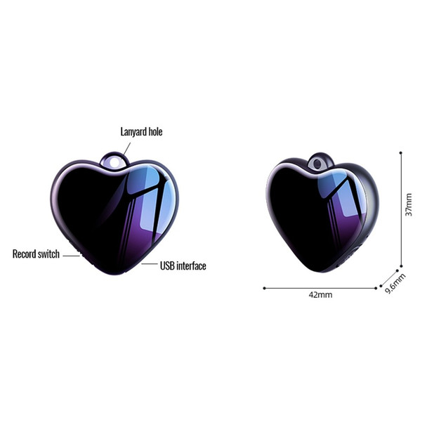 Q66 32GB HD Noise Canceling Heart-Shaped Pendant Audio Recorder Digital Voice Activated Mini Recorder for Lectures Meetings Classes
