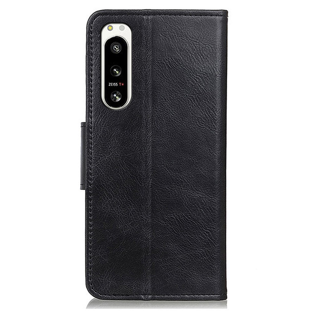 For Sony Xperia 5 IV 5G Wallet Stand Phone Case Split Leather + TPU Crazy Horse Texture Folio Flip Cover - Black