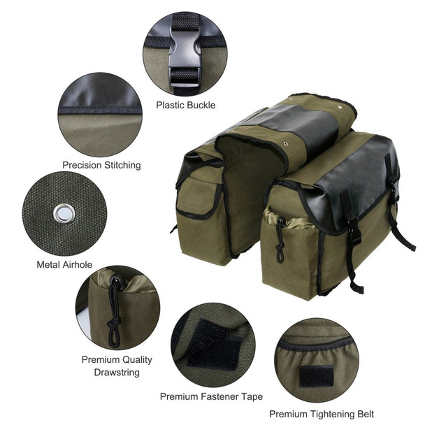 Motorbike Practical Large Capacity Saddle Bag Durable Motorcycle Riding Travel Canvas Waterproof Panniers Box Side Tools Bag Pouch - Army Green