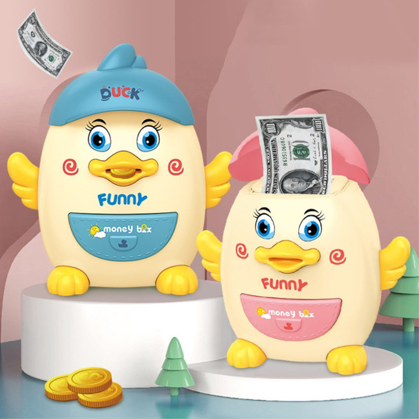 Cartoon Duck Egg Fingerprint Password Coin Money Saving Box ATM Automatic Roll Money Piggy Bank Kids Toy Gift  Pink