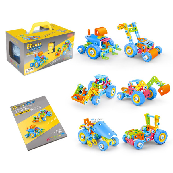 7760 6-in-1 Kids DIY Screwing Assemble Engineering Vehicle Car Model Toy Children Educational Toy