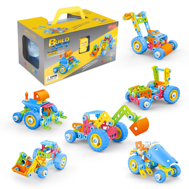 7760 6-in-1 Kids DIY Screwing Assemble Engineering Vehicle Car Model Toy Children Educational Toy