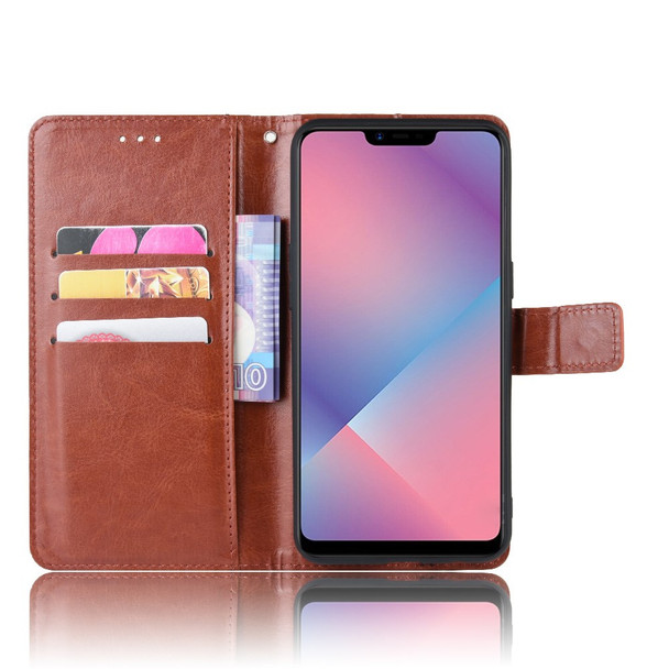 Crazy Horse Wallet Leather Protective Cover with Stand for OPPO A5/AX5/A3s - Brown