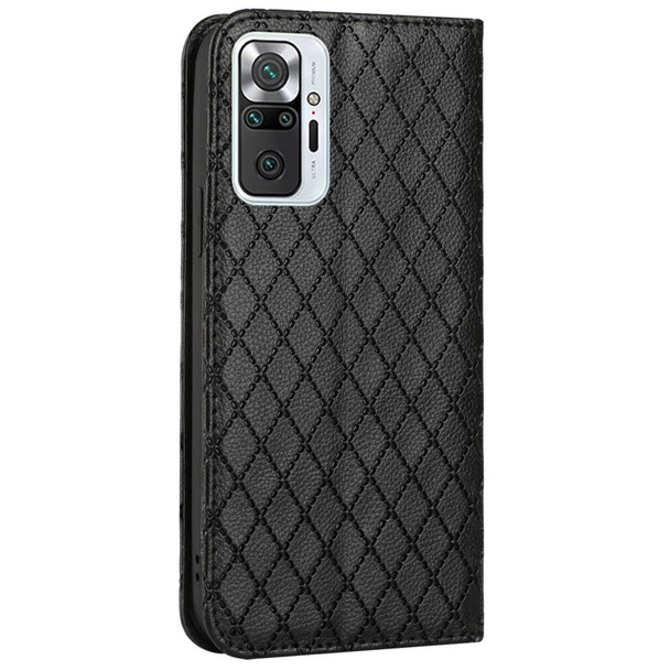 For Xiaomi Redmi Note 10 Pro 4G (Global) / (India) / Redmi Note 10 Pro Max 4G Anti-fall Flip Case Rhombus Pattern Litchi Texture Magnetic PU Leather Wallet Cover - Black