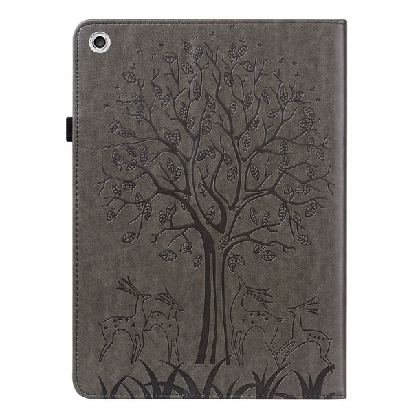 Imprint Tree and Deer Pattern Elastic Strap Closure Leather Stand Tablet Cover for Lenovo Tab M10 HD (TB-X505L/TB-X505F)/M10 (TB-X605L/TB-X605F)/Tab P10 (TB-X705F TB-X705L) - Grey