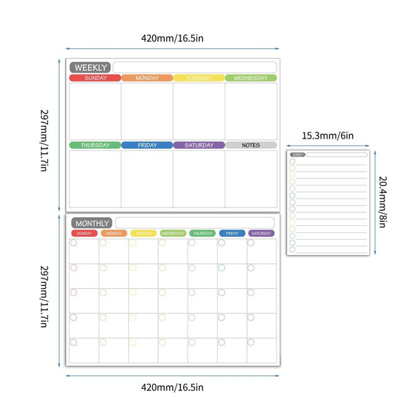 Magnetic Dry Erase Calendar Fridge Whiteboard Flexible Monthly Weekly Daily Calendar Daily Message Stickers with 5 Board Pen + 1 Eraser for Organizer Schedule Planner To-Do List Notepad Wall Set