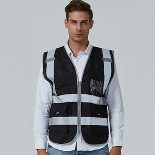 Multi-pockets Safety Vest Reflective Workwear Clothing, Size:M-Chest 112cm(Black)