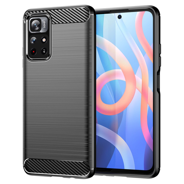 1.8mm Anti-fall Well-protected Carbon Fiber Brushed Texture TPU Phone Cover Shell for Xiaomi Redmi Note 11 5G (China) (MediaTek)/Redmi Note 11T 5G/Note 11S 5G - Black