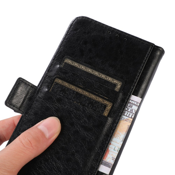 For Xiaomi Redmi Note 11 4G (MediaTek)/Redmi 10 4G (2021)/Redmi 10 2022 4G/10 Prime Crazy Horse Texture Solid Color Side Magnetic Clasps Folio Flip PU Leather Case Wallet Stand Phone Shell - Black