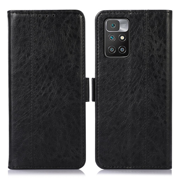 For Xiaomi Redmi Note 11 4G (MediaTek)/Redmi 10 4G (2021)/Redmi 10 2022 4G/10 Prime Crazy Horse Texture Solid Color Side Magnetic Clasps Folio Flip PU Leather Case Wallet Stand Phone Shell - Black