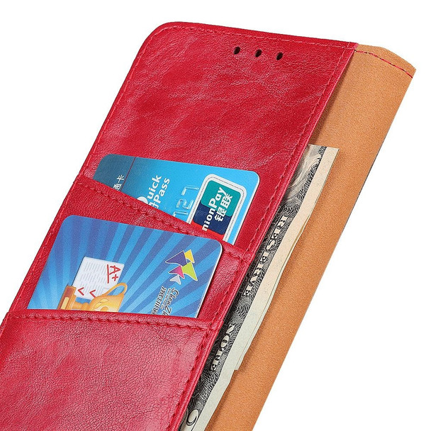 For Xiaomi Redmi A1+ 4G / A2+ 4G / Poco C50 4G Shockproof Crazy Horse Texture Split Leather Phone Cover Foldable Stand Wallet Folio Flip Case - Red