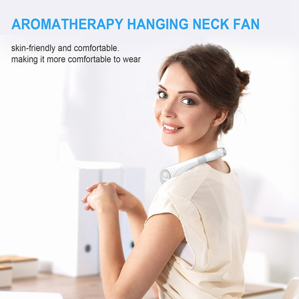 Aromatherapy Summer Air Cooling Neck Fan Leafless Hanging Neck Fan Bladeless Ventilator USB Rechargeable Neckband Fans Air Cooler - White