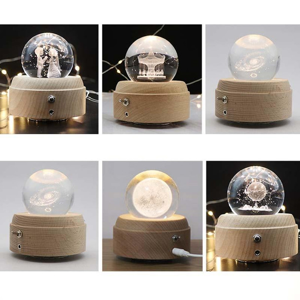 Girl Bedside Lamp Crystal Ball Wooden Base Music Box Charging Glow Rotating Night Light, Random Music(Lunar Christmas Tree)