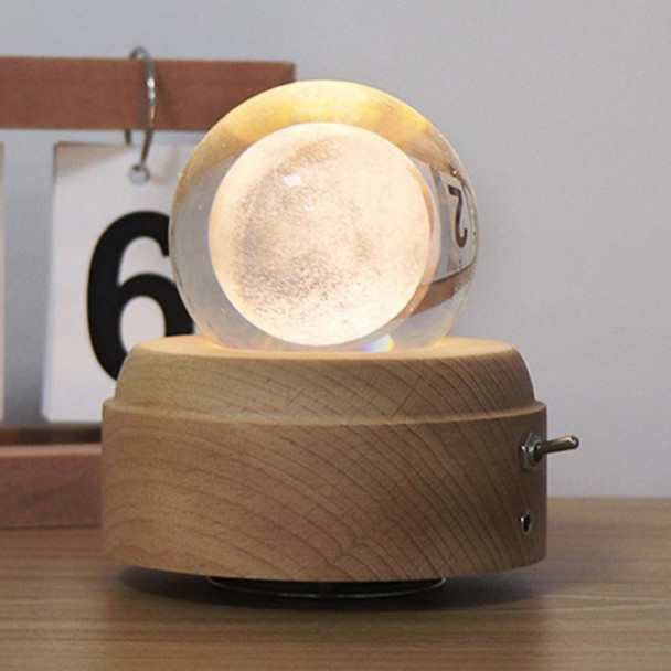 Girl Bedside Lamp Crystal Ball Wooden Base Music Box Charging Glow Rotating Night Light, Random Music(Moon)