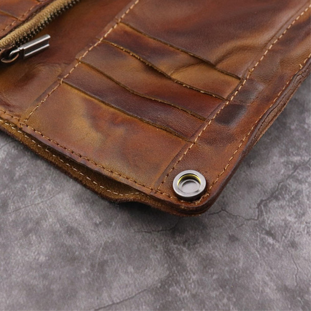 SG630 Multiple Cards Slot Zipper Pocket Billfold Short Wallet Vintage Style Cowhide Leather Card Holder Coin Purse - Light Brown