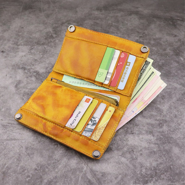 SG630 Multiple Cards Slot Zipper Pocket Billfold Short Wallet Vintage Style Cowhide Leather Card Holder Coin Purse - Light Brown