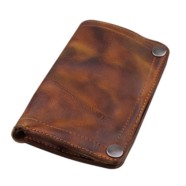 SG630 Multiple Cards Slot Zipper Pocket Billfold Short Wallet Vintage Style Cowhide Leather Card Holder Coin Purse - Light Brown