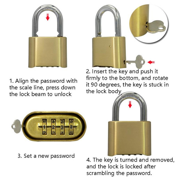 Brass Warehouse Door Logistics 4 Bit Password Lock Bottom Password Wheel Padlock