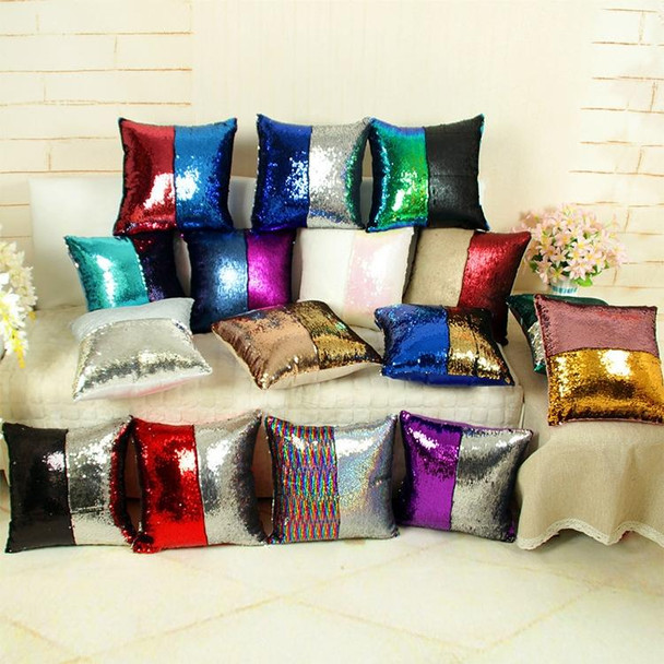 DIY Two Tone Glitter Sequins Throw Pillow Case Reversible Sequin Magical Color Changing Pillow Cover, Size: 40*40cm(Red+Champagne Gold)