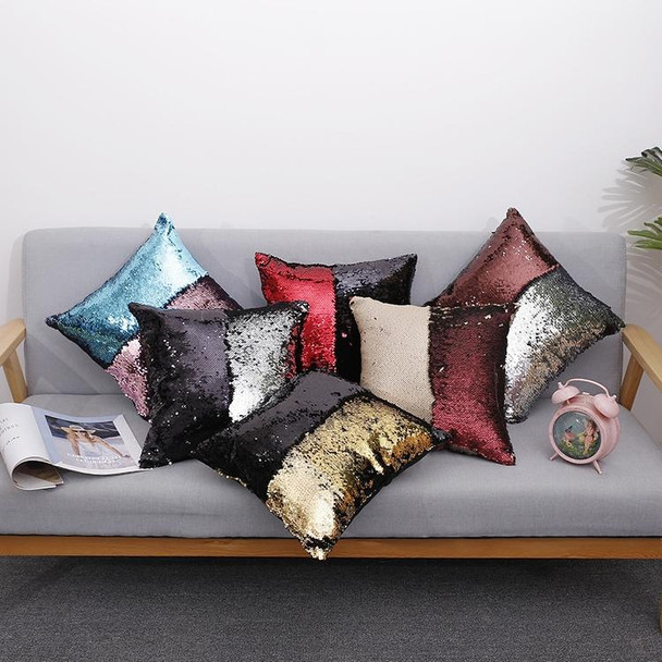 DIY Two Tone Glitter Sequins Throw Pillow Case Reversible Sequin Magical Color Changing Pillow Cover, Size: 40*40cm(Purple+Blue)