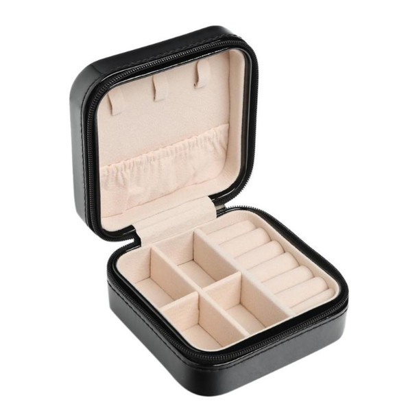 Portable Leather Jewelry Box  Jewelry Organizer Jewelry Box with Zipper - Black