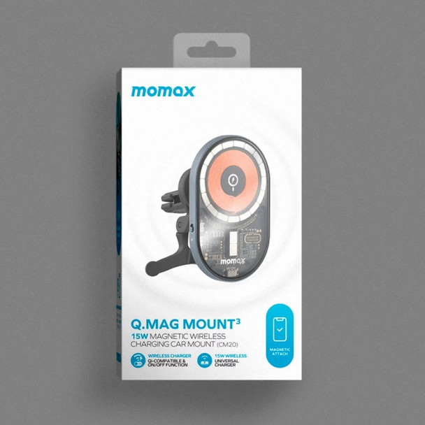 MOMAX Q.MAG MOUNT3 CM20 15W Magnetic Wireless Charging Car Mount Fast Charging Wireless Charger - Dark Grey