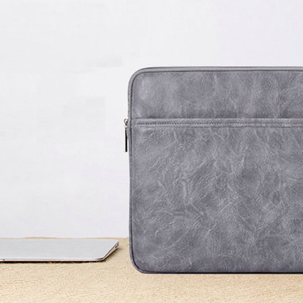 CANVASARTISAN  L38-06 Portable Carrying Case for 14 inch Notebook PU Leather Sleeve Bag Anti-Drop Laptop Slim Bag - Grey