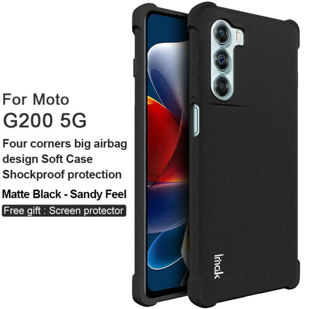 IMAK For Motorola Moto G200 5G/Edge S30 5G Four Corner Airbags Impact-resistant TPU Case Matte Phone Cover with Screen Protector - Matte Black