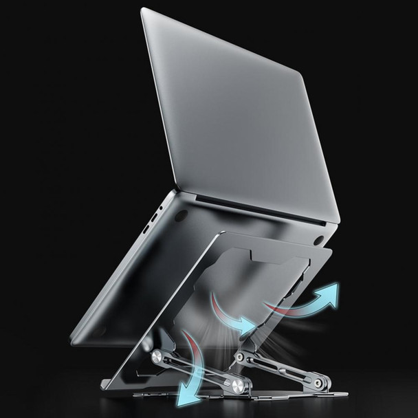 T618 Aluminum Alloy Foldable Hollow Out Notebook Stand Adjustable Heat Dissipation Laptop Desktop Riser Bracket - Grey