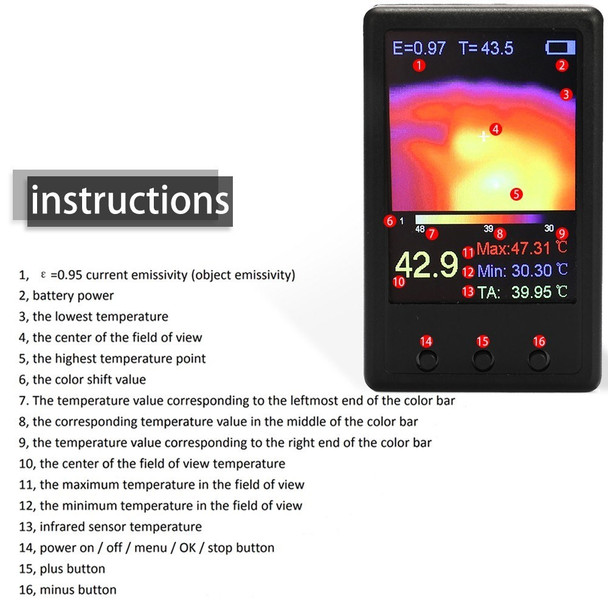 Infrared Thermal Imager 2.4-inch Display Screen Handheld Thermal Imaging Camera Infrared Temperature Sensors