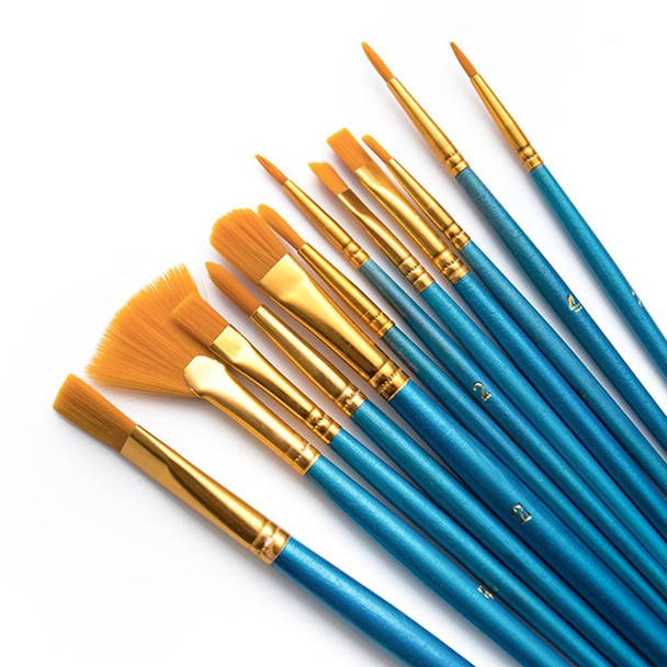 2120012 12Pcs/Set Wood Handle Paint Brushes Oil Watercolor Painting Artist Student Nylon Hair Drawing Brushes Kit