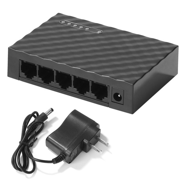 TXE034 Gigabit Switch 4CH 5-port Desktop Ethernet Network Switch LAN Hub Adapter - Black/US Plug