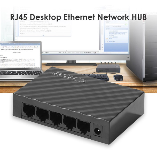 TXE034 Gigabit Switch 4CH 5-port Desktop Ethernet Network Switch LAN Hub Adapter - Black/US Plug