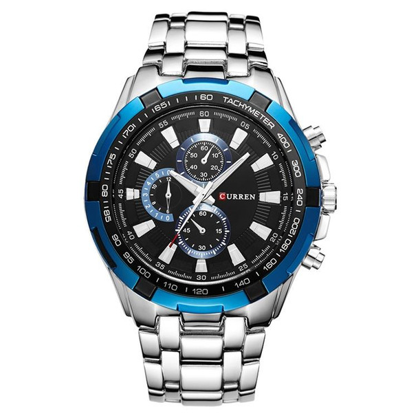 CURREN 8023 Men Stainless Steel Analog Sport Quartz Watch(White case blue face)