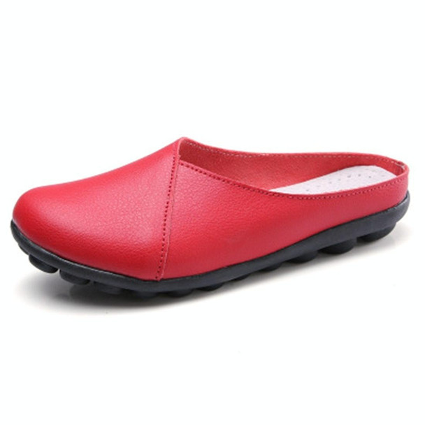 Casual Half Drag Lazy Shoes Shallow Mouth Peas Shoes for Women (Color:Red Size:40)