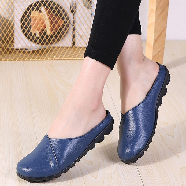 Casual Half Drag Lazy Shoes Shallow Mouth Peas Shoes for Women (Color:Dark Blue Size:36)
