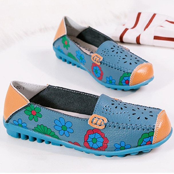 Flower Hollow Casual Peas Shoes for Women (Color:Baby Blue Size:35)