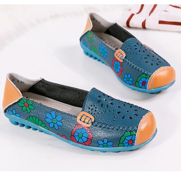 Flower Hollow Casual Peas Shoes for Women (Color:Dark Blue Size:42)