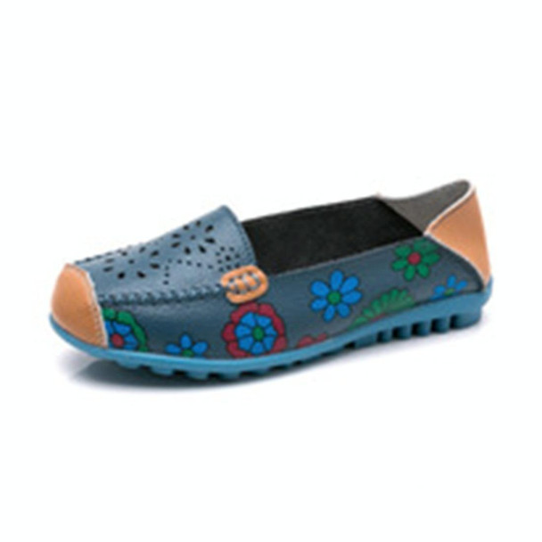 Flower Hollow Casual Peas Shoes for Women (Color:Dark Blue Size:35)