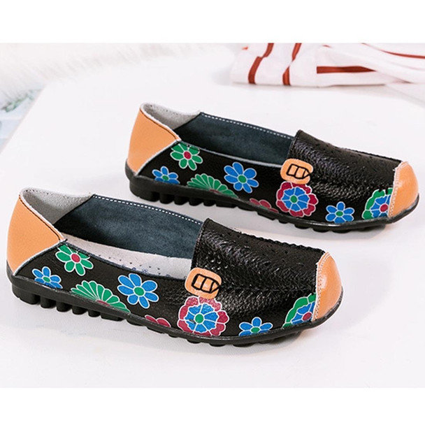 Flower Hollow Casual Peas Shoes for Women (Color:Black Size:44)