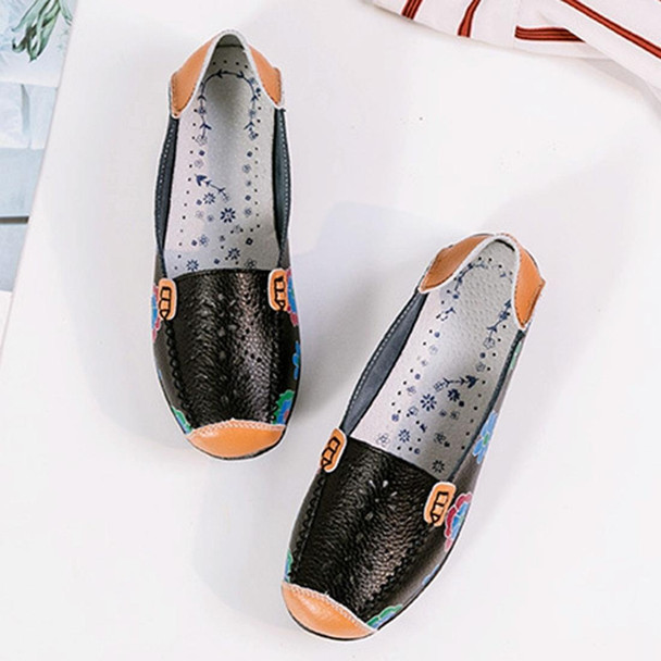 Flower Hollow Casual Peas Shoes for Women (Color:Black Size:43)