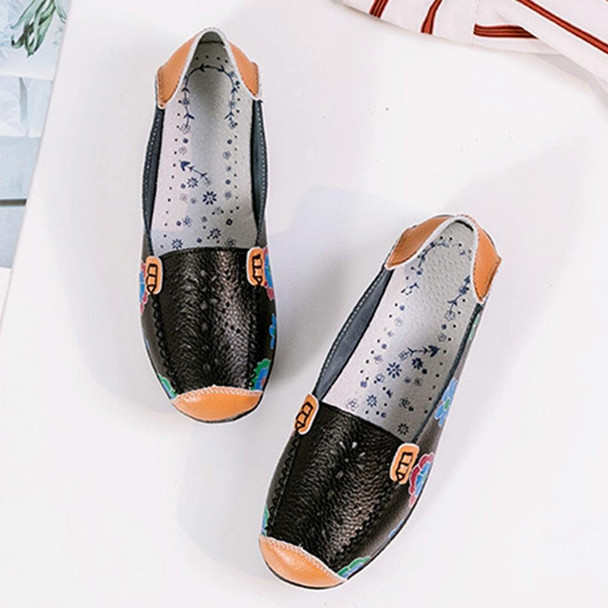 Flower Hollow Casual Peas Shoes for Women (Color:Black Size:36)