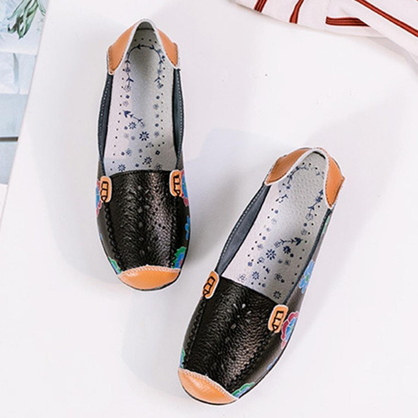 Flower Hollow Casual Peas Shoes for Women (Color:Black Size:35)