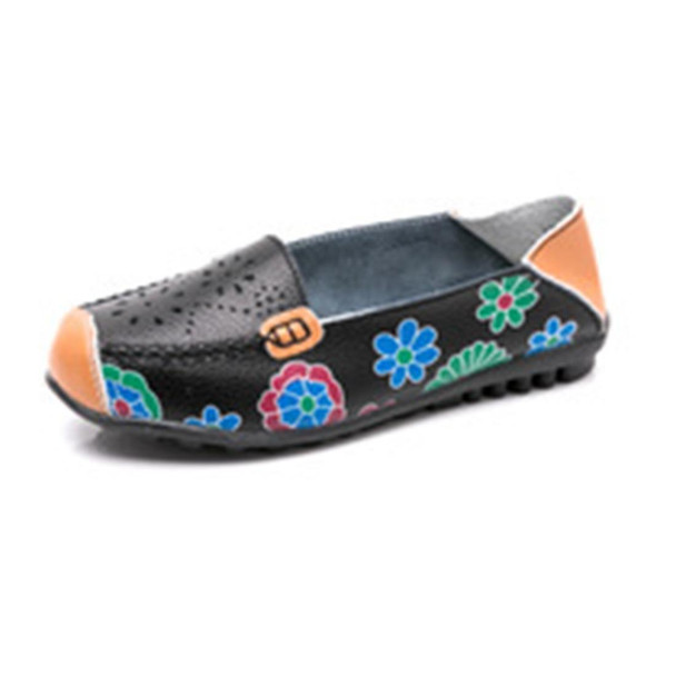 Flower Hollow Casual Peas Shoes for Women (Color:Black Size:35)