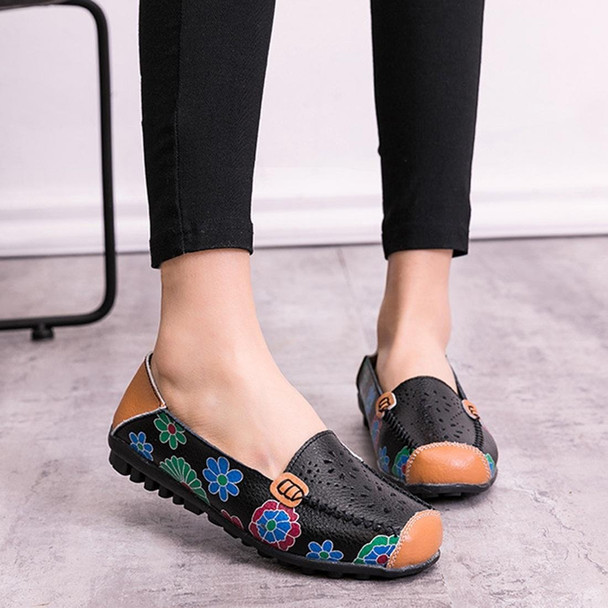 Flower Hollow Casual Peas Shoes for Women (Color:Black Size:35)