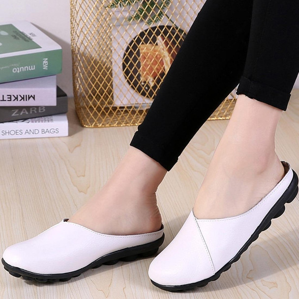 Casual Half Drag Lazy Shoes Shallow Mouth Peas Shoes for Women (Color:White Size:35)